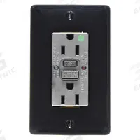 HUBBELL GFCI Receptacle: Hospital Grade, Duplex, 5-15R, Black, GFCI, 125V AC, 15 A, 2 Pole / 3 Wire (MPN GFR82BLK)