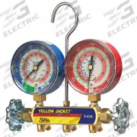 YELLOW JACKET Manifold Gauge: 2 Valves, 0 Hoses, Series 41, 3 1/8 in Gauge, For R-32/R-410A (MPN 42021). Key specifications — Product Type: Manifold Gauge Set; For Refrigerant Type: R-32; Brand: YELLOW JACKET; Gauge Boots: No; Sight Glass: No.