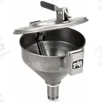 PIG Drum Funnel: Latching/Lockable, Silver / Silver, No Flame Arrester, 10 1/2 in x 15 in, 2 in NPT (MPN DRM1112-NPT). Key specifications — Brand: PIG; Funnel Material: Stainless Steel; For Use With: 20 to 55 gal Plastic or Steel Drums; Color: Silver; Lid Type: Lockable; Flame Arrester Ht: No Flame Arrester; Lid Type (sublevel): Lidded.