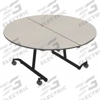PALMER HAMILTON Folding Table: Gray Glace, 29 in Overall Ht, 60 in Overall Lg, 60 in Overall Wd (MPN 22MT132960RD-MT). Key specifications — Tabletop Structural Material: Particle Board; Tabletop Surface Material: Laminate.