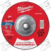 MILWAUKEE Grinding Wheel: Type 27, 7" x 1/4" x 5/8"-11, Zirconia Alumina, 24 Grit (MPN 49-94-0637). Key specifications — Brand: MILWAUKEE.