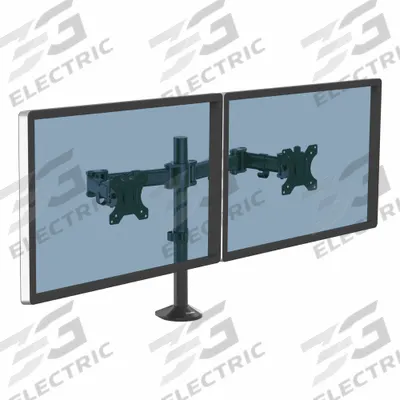 FELLOWES Dual Monitor Arm: Black, Aluminum/Plastic, Clamp/Grommet Mount - Dual Computer Monitor Arms