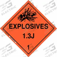 BRADY DOT Container Placard: Explosives 1.3 J 1, 10 3/4 in x 10 3/4 in, 10 3/4 in Label Ht, Placard (MPN 63323). Key specifications — Brand: BRADY; Message: Explosives 1.3 J 1.