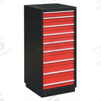 APPROVED VENDOR Modular Drawer Cabinet: 27 3/4 in x 28 in x 62 1/4 in, 9 Drawers, 90 Compartments (MPN 2HFP5). Key specifications — Drawer Inside Height: (4) 4-3/4 in; Base Type: Frame; Number of Compartments per Drawer: (6) 9; Brand: APPROVED VENDOR; Cabinet Color: Black/Red.