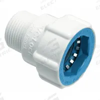 HYDRORAIN Adapter: 3/4" Push x 3/4" MPT, ABS Plastic, 150 psi Max Working Pressure, 1.88 in Wd (MPN 07778). Key specifications — Connection: 3/4" Push x 3/4" MPT; Material: ABS Plastic; Product Type: Adapter.