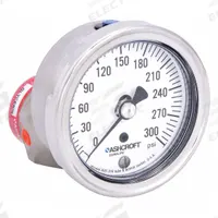 ASHCROFT Pressure Gauge with Diaphragm Seal: 0 psi to 300 psi, 1009/310-315, 2 1/2 in Dial, Glycerin (MPN 251009AW02B/310SSLXCG300). Key specifications — Brand: ASHCROFT; Gauge Case Liquid: None; Seal Fill Liquid: Glycerin; Gauge Case Material: 304 Stainless Steel; Seal Lower Housing Material: 316L Stainless Steel; Accuracy: ±1.50%.