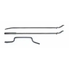 This tire iron set is constructed from iron and features a 3/4 in stock size. Designed for manual tire changing on heavy-duty vehicles, it provides the leverage needed for servicing truck tires in fleet maintenance and repair shops.