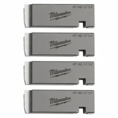 This steel die cuts right-hand NPT threads on 1/2 in to 3/4 in conduit, galvanized steel, or iron pipe. Designed for use with Milwaukee universal threading heads, it is suited for threading operations in electrical, plumbing, and industrial piping applications.