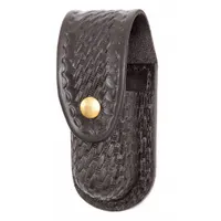 Basket Weave Leather pouch for carrying pepper spray. Features a snap closure. Available in Black