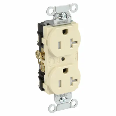 HUBBELL CR20ITR Duplex Receptacle, 5-20, Ivory, 125V AC, 20A, 2-Pole/3-Wire - General Purpose Receptacles
