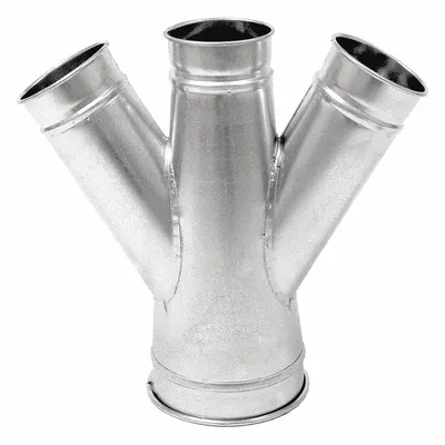NORDFAB 5 in Duct Dia 30° Steel Double Branch, 19 in Overall Length - Branches