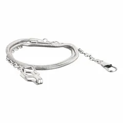 This metal whistle chain features a nickel finish and includes an epaulette clasp for secure attachment. It is designed to hold a whistle for quick access in sports officiating, coaching, or industrial safety settings.