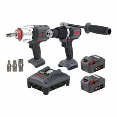 This 5-tool cordless combination kit from the IQV20™ series includes a hammer drill and an impact wrench, both powered by a 20 V DC battery system. Designed for drilling, driving, and fastening tasks in construction and maintenance applications.