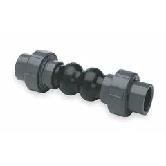 This slip-socket expansion joint absorbs thermal expansion and contraction in chemical piping systems. It features a 2-inch pipe size, 8.88-inch overall length, and an EPDM bulb rated for a maximum operating pressure of 150 psi. Suitable for industrial processing, water treatment, and chemical transfer applications.