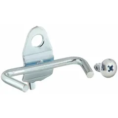 Steel, zinc-plated pronged toolholders for storing pliers and wrenches on round-hole pegboard. Includes screws for surface mounting with a screw-in locking system. Pack of 10.
