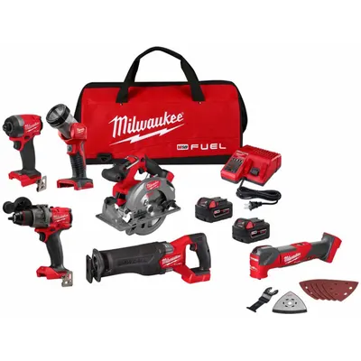 MILWAUKEE Tool Combination Kit: 6 Tools, 18 V DC Volt, Battery Included, M18, M18 - Milwaukee 18V Cordless Tool Combination Kits