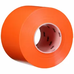 Solid orange vinyl floor marking tape with 33 mil thickness for high visibility and durability. Liner-less design for easy application. Suitable for marking aisles, hazard zones, and work areas in industrial facilities.