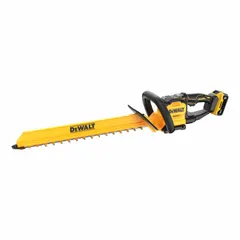 Battery-powered hedge trimmer operating on the 20V MAX* platform. Features a 24-inch double-sided blade with a 1-inch cutting width. Suitable for trimming and shaping hedges, shrubs, and bushes in landscaping tasks.