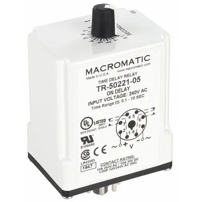 MACROMATIC Single Function Time Delay Relay: Socket Mounted, 240V AC, 10 A - Socket-Mounted Relays