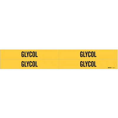 BRADY Pipe Marker: Glycol, Yellow, Black, Fits 3/4 to 2 3/8 in Pipe O.D., 4 Pipe Markers - Glycol Adhesive Pipe Markers