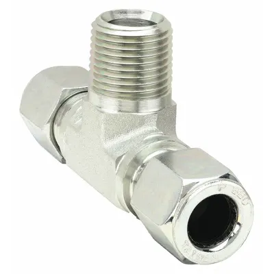 PARKER Compression Tee Fitting: 1/2 in OD x 1/2 in OD x 1/2 in Pipe Size, 1/2"-14 Thread Size - Flareless Bite-Type Steel Compression Fittings
