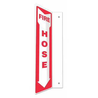 CONDOR Safety Sign: PETG, Mounting Holes Sign Mounting, 18 in x 4 in Nominal Sign Size - L-Shape Projection Fire Hose Signs
