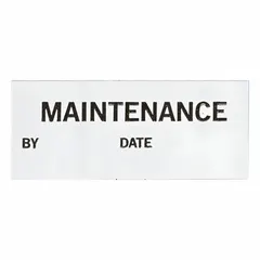 Adhesive vinyl cloth inspection label with black/white English text. Measures 1-1/2 in wide by 5/8 in high. Pack of 350 labels. Used for marking equipment, machinery, and tools to indicate inspection status in maintenance and safety programs.