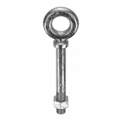 This machinery eye bolt features a shoulder for stable seating against mating surfaces. Made from 316 stainless steel with a plain finish, it has a 7/8"-9 thread size and 4 in thread length. A nut is included. Suitable for lifting and rigging applications requiring a corrosion-resistant attachment point.