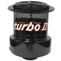 Round spin-on engine air prefilter with 14 1/2 in outside diameter. Designed for use on Morbark vehicles to remove airborne contaminants before they reach the main air filter, extending engine life in heavy-duty applications such as forestry and material handling