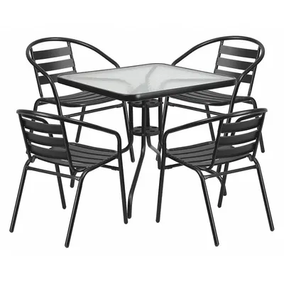 FLASH FURNITURE Square Patio Table Set with 4 Metal Chairs - Square Patio Table Sets