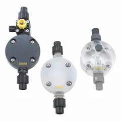 Pump head constructed from polypropylene, designed for use with LMI metering pumps. Suitable for chemical dosing applications in water treatment, industrial processing, and sanitation systems requiring precise fluid delivery.