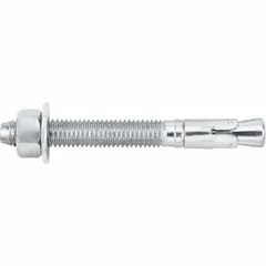 Zinc-plated steel wedge anchor for fastening into solid concrete. 1/4 in diameter, 1 3/4 in overall length with 3/4 in thread length and 1/4"-20 thread size. Suitable for mounting equipment, structural steel, or machinery in indoor industrial applications. Supplied in a 100-pack.
