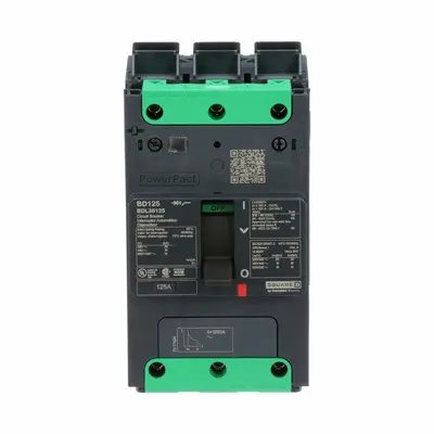 SQUARE D Molded Case Circuit Breaker: 125 A Amps, 25kA at 277/408V AC, Fixed - B-Frame Square D Molded Case Circuit Breakers