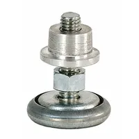 This adjustable foot is designed for leveling and stabilizing standard metal shelving units on uneven floors. It compensates for floor irregularities to prevent wobbling or tipping. Commonly used in warehouses, retail stockrooms, and industrial storage areas