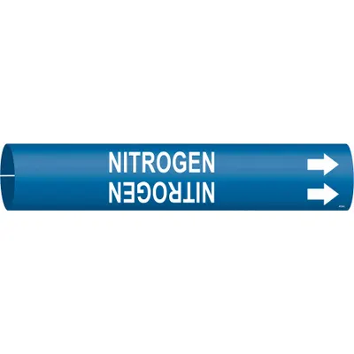 BRADY Pipe Marker: Nitrogen, Blue, White, Fits 2 1/2 to 3 7/8 in Pipe O.D., 1 Pipe Markers - Nitrogen Snap-On Pipe Markers