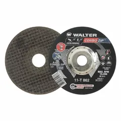 General purpose depressed center cut-off wheel for cutting carbon steel and stainless steel. Part of the Combo Zip series, Type 27, with dimensions 6" x 5/64" x 7/8" and 60 grit. Commonly used in metal fabrication, maintenance, and repair applications requiring clean, fast cuts.