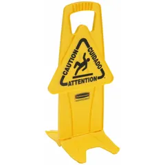 This polypropylene safety cone sign is used to mark wet floors, spills, or temporary hazards in industrial and commercial facilities. It alerts personnel and visitors to slippery or obstructed areas, helping prevent slips and falls. The sign measures 25 in x 13 in x 13 1/4 in and is not retroreflective.