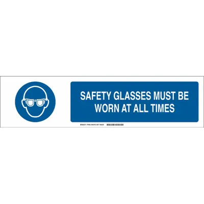BRADY Safety Glasses Must Be Worn At All Times Sign Slider Insert - Safety Glasses Must Be Worn At All Times Sign Slider Message Inserts