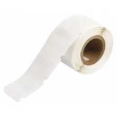 Vinyl, white precut wraparound label measuring 3/4 in x 1/2 in, designed for wire gauges 14 AWG to 10 AWG. Compatible with I.D. PRO Plus printer series and requires R2000 ribbon. Used for permanent identification of wires in electrical panels, control cabinets, and cable marking.