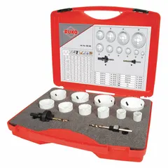This 12-piece hole saw kit features high-speed steel construction with 7 teeth per inch and a maximum cutting depth of 38 mm. Designed for cutting through wood, metal, and plastic, it is suitable for applications in plumbing, electrical, and HVAC installations where clean, precise holes are required.