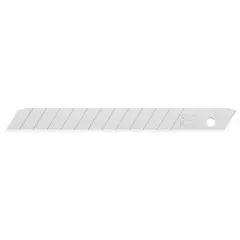 Straight-edge standard-tip snap-off blades with 13 segments per blade. Blade width 3/8 in, thickness 0.02 in. Suitable for cutting paper, cardboard, vinyl, and thin plastics in packaging, craft, and light industrial tasks.