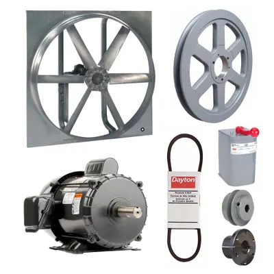Dayton Exhaust/Supply Fan: Belt Drive, 48 in Blade, 2 hp, Totally Enclosed, 115/230V AC - Belt-Drive Reversible Panel Fans with Drive Package