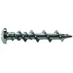 One-piece self-threading anchor made from 1018 steel with a black oxide finish. Features a Phillips pan head and is designed for fastening into concrete. Suitable for mounting fixtures, brackets, or equipment to solid masonry surfaces. Supplied in a 100-pack with inch measurements.