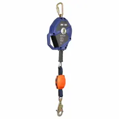 This 3M DBI-SALA self-retracting lifeline is a Class 2 SRL with a sealed housing and steel lifeline. It features a steel carabiner for overhead or foot-level anchoring and a harness steel swivel snap hook. RFID-equipped and ANSI-rated, it is used for fall arrest in industrial and construction environments where protection from debris and moisture is required.
