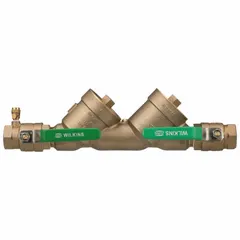 Double check backflow preventer with 1 1/2 in pipe size and FNPT x FNPT connections. Features ball valve shut-off valves and overall length of 20.31 in. Used in commercial and industrial water systems to prevent reverse flow in non-hazardous applications such as irrigation and process water lines.