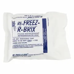 Reusable cold pack for maintaining low temperatures in industrial and commercial settings. Suitable for cooling perishable goods during transport or preserving cold chain integrity in manufacturing and laboratory environments. Each pack weighs 15 oz and measures 4 1/2 inches long by 4 inches wide. Sold as a 6-pack.