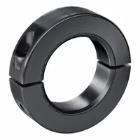 This steel shaft collar is a two-piece, clamp-on design with a round profile. It features a metric configuration with an inch bore and a 15 mm collar width. Used to position, secure, or limit axial movement on shafts in industrial machinery, conveyors, and automation equipment