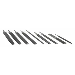 This 9-piece file set includes bastard cut and smooth cut files for material removal and finishing. A 6 in slim taper file is included for work in tight spaces. The set is supplied in a pouch for storage and portability. Suitable for general metalworking and deburring tasks.