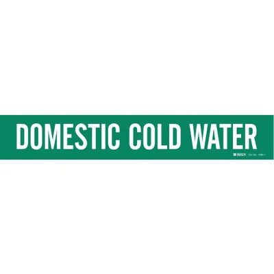 BRADY Pipe Marker: Domestic Cold Water, Green, White, Fits 2 1/2 to 7 7/8 in Pipe O.D. - Domestic Cold Water Adhesive Pipe Markers
