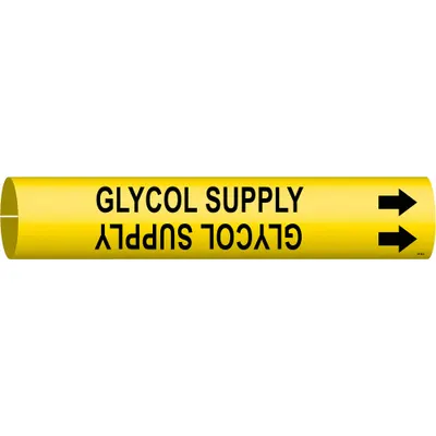 BRADY Pipe Marker: Glycol Supply, Yellow, Black, Fits 2 1/2 to 3 7/8 in Pipe O.D. - Glycol Supply Snap-On Pipe Markers